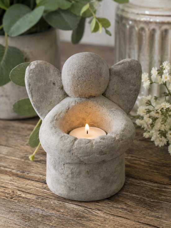 Other - Vintage Concrete Angel Tealight Holder Made in Philippines Rustic Cement Cherub